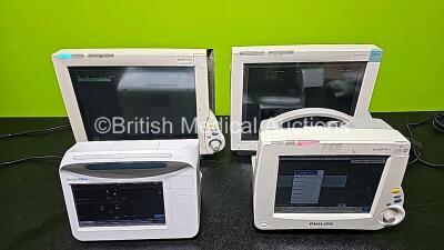 Job Lot Including 2 x Philips IntelliVue MP70 Patient Monitors (Both Power Up, Both Damaged Cases and 1 x Missing Dial - See Photos), 1 x Philips IntelliVue MP30 Touch Screen Patient Monitor (Powers Up, Missing Battery Door and Damaged Case - See Photos) - 2