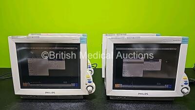 4 x Philips IntelliVue MP70 Patient Monitors (All Power Up, 1 x Powers Up Maintenance Required and 3 x Cracked Cases - See Photos) *SN DE84381519 / DE84398525 / DE73164974 / DE843B7675*