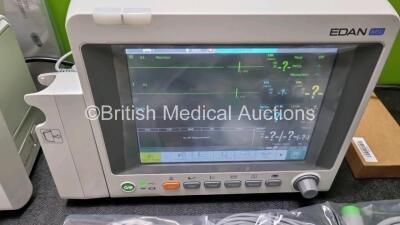 2 x EDAN iM50 Touch Screen Patient Monitors (Like New In Box) Including ECG, SpO2, NIBP, IBP1, IBP2, T1, T2 and CO2 Module Holder Options *Mfd 2020* with 2 x Batteries, 2 x BP Hoses, 2 x BP Cuff, 2 x IBP Pressure Transducers, 2 x SpO2 Sensors, 2 x CO2 Sam - 3