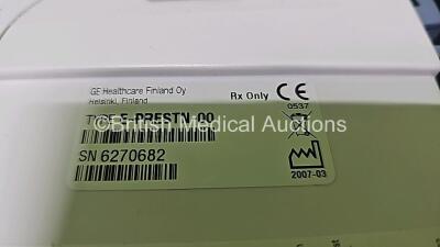 GE Datex Ohmeda F-CM1-04 Anaesthesia Monitor (Powers Up) with 1 x E-PRESTN-00 Module with ECG, SpO2, NIBP, T1, T2, P1 and P2 Options and 1 x GE Type E-CAi0-00 with D-Fend Water Trap *SN 6270682 / 6875770 / 6003195* - 10