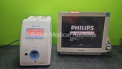 Mixed Lot Including 1 x Hologic Novasure REF RFC2010 RF Controller Model 10 (Powers Up with System Fault) and 1 x Philips IntelliVue MP70 Patient Monitor (Powers Up and Damaged Module Connector - See Photo) *SN 38868K17D0 / DE843A4221*