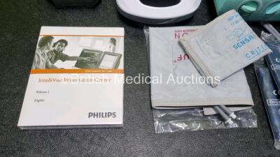 Mixed Lot Including 1 x 3M TR-302E+ Powered Air Turbo Unit, 1 x Ameda Elite Breast Pump. 1 x Family Medical NB201C Nebulizer, 4 x BP Cuffs and IntelliVue Information Centre Instructions - 4