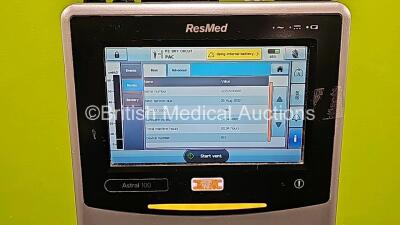 ResMed Astral 100 Touchscreen Ventilator *Software Version SX544-0602* Total Machine Hours 10134 Ref 27061 (Powers Up - No Power Supply) *SN 22152030666* - 3