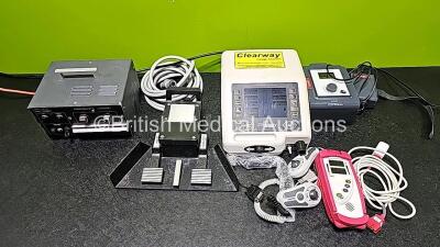 Mixed Lot Including 1 x Endoscopic London Fibre Optic Light Sources (Powers Up), 1 x Covidien ValleyLab Monopolar Footswitch Ref 6008, 1 x B & D Electromedical Nippy Clearway Cough Assistor with 2 x Clearway Hand Controllers (Powers Up) , 1 x Masimo SET - 3