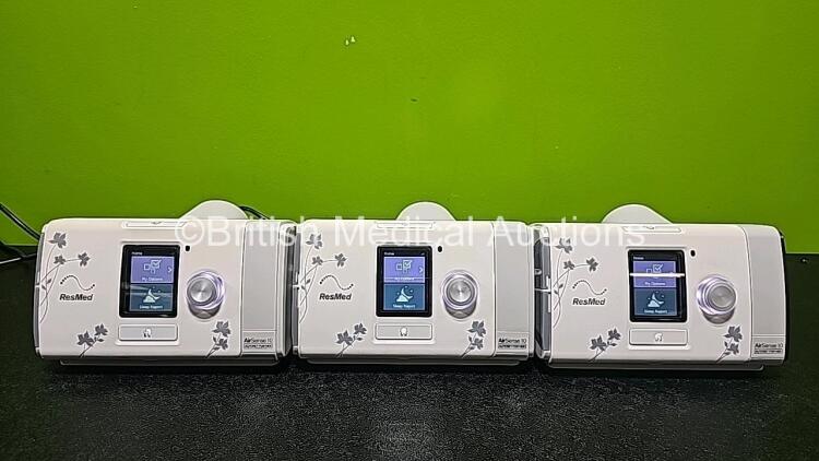 3 x ResMed Airsense 10 Autoset For Her CPAP Units with 3 x Power Supplies (All Power Up and 1 x Faulty Power Supply) *SN 22201100517 / 22181879513 / 22191575989*