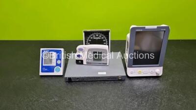 Mixed Lot Including 1 x Madray VS-900 Vital Signs Monitor (Damage to Casing - See Photos), 1 x Otodynamics DPE Choport, 1 x Omron 70511 Blood Pressure Monitor, 1 x Scian Blood Pressure Monitor and 1 x Welch Allyn BP Gauge