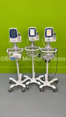 3 x Welch Allyn SPOT Vital Signs LXi Monitors on Stands (All Power Up - 1 x Loose Screen - See Pictures