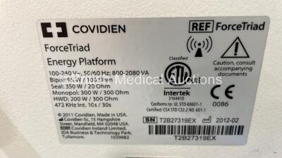 Covidien Force Triad Electrosurgical / Diathermy Unit on Stand (Draws Power with Blank Screens and Fault) *S/N T2B27319EX* **Mfd 2012** - 4