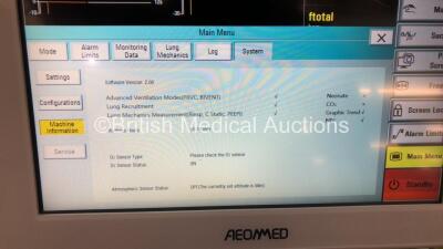 Aeonmed VG70 Ventilator Software Version 2.00, Running Hours 0 Hours 10 Mins on Stand (Powers Up) *S/N VG70 (E) XZZT22010* - 3