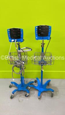 2 x GE Carescape V100 Vital Signs Monitors on Stands (Both Power Up)