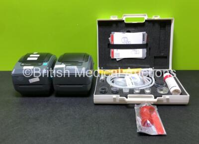 Mixed Lot Including 1 x EMS Swiss DolorClast Handpiece with Accessories in Case (In Excellent Condition) and 2 x Zebra Printers (Untested) *SN 8474357 / 5996837*