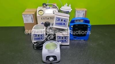 Mixed Lot Including 1 x Inspired Medical VHB10A Humidifier, 1 x Vadi VH-1500 Humidifier, 1 x GE Dinamap Vital Signs Monitor, 3 x Covidien Genius 3 Tympanic Thermometers with Base and 1 x Therapy Equipment Suction Unit with Suction Cup