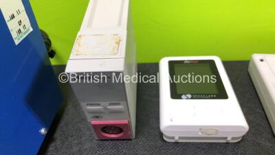 Mixed Lot Including 1 x Jaeger Calibration Pump, 2 x Spacelabs Healthcare 90217A Monitors, 1 x Spacelabs Healthcare OnTrak Monitor, 1 x Agilent Press Module, 1 z Grant-bio PV-1 Unit (Damage to Pus - See Photos) 1 x Capricorn Laboratory Equipment Centrifug - 7