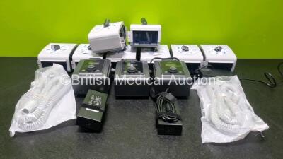 3 x Philips Respironics BiPAP S/T CPAPS *Mfd - 2020* (All Power Up) in Cases with Hoses, 3 x Power Supplies and 8 x System One Humidifiers