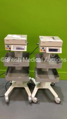2 x Huntleigh Sonicaid Team Duo Fetal Monitors on Stands with Sonicaid Team Care Printers (Both Power Up)
