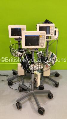 3 x Drager Infinity Gamma XL Patient Monitors on Stands with Selection of Cables (All Power Up)