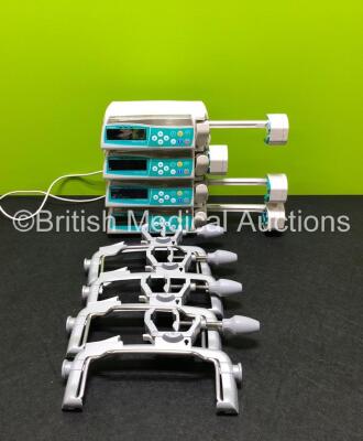 4 x B.Braun Perfusor Space Syringe Pumps with 2 x Power Supplies and 4 x Pole Clamps (All Power Up, 1 x with Alarm) *RI*