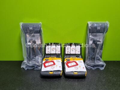 2 x Medtronic Lifepak CR Plus Defibrillators *Mfd - 2016 / 2016* (Both Power Up) with 2 x Batteries and 2 x Brackets *Like New in Box*