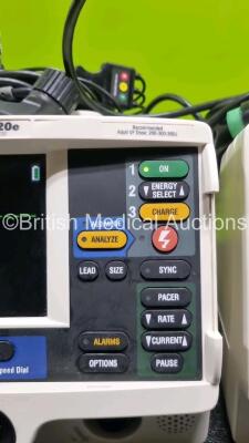 2 x Lifepak 20e Defibrillators / Monitors *Mfd - 2015* (Both Power Up) Including Pacer, ECG and Printer Options with 2 x 3 Lead ECG Leads and 2 x Paddle Leads *SN 43293062 / 43291387* - 5