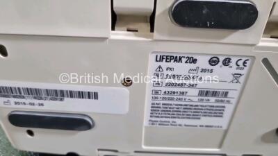 2 x Lifepak 20e Defibrillators / Monitors *Mfd - 2015* (Both Power Up) Including Pacer, ECG and Printer Options with 2 x 3 Lead ECG Leads and 2 x Paddle Leads *SN 43293062 / 43291387* - 8