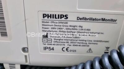 Philips Efficia DFM100 Defibrillator Software Revision 2.0 *Mfd - 2018* (Powers Up) Including Pacer, ECG and Printer Options with Apex / Sternum Hard Paddles and Philips M3725A Test Load - 6