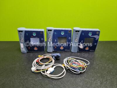 Job Lot Including 2 x Laerdal Heartstart FR2 Defibrillators and 1 x Agilent Heartstart FR2+ Defibrillator (2 x Power Up with Stock Battery, Stock Battery Not Included)