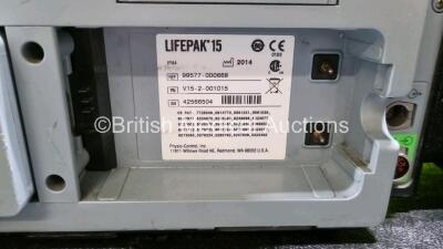 Medtronic Physio-Control Lifepak 15 Version 1 12-Lead Monitor / Defibrillator *Mfd - 2014* Ref - 99577-000668, P/N - V15-2-001015, Software Version - 3306808-007 Including Auxiliary, Pacer, SpO2, NIBP, ECG and Printer Options with 1 x 3 Lead ECG Lead, 1 x - 10