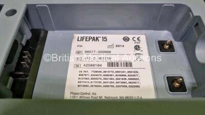 Medtronic Physio-Control Lifepak 15 Version 1 12-Lead Monitor / Defibrillator *Mfd - 2014* Ref - 99577-000668, P/N - V15-2-001015, Software Version - 3306808-007 Including Auxiliary, Pacer, SpO2, NIBP, ECG and Printer Options and 2 x Batteries *SN 4256616 - 8