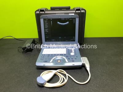 GE Voluson i Portable Ultrasound Scanner *Mfd 2015* Software Version CC200 with Power Supply and GE AB2-7-RS Ultrasound Transducer / Probe *Mfd 2011* in Transport Flight Case (Powers Up, See Photos for Airscans, Hairline Crack to Casing - See Photos)