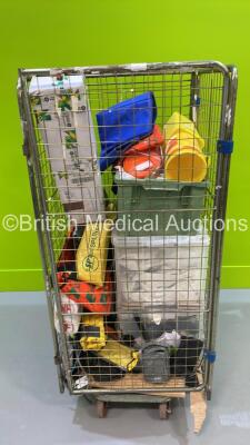 Cage of Mixed Ambulance Equipment Including Splints, Sharps Boxes and Catheters (Cage Not Included)