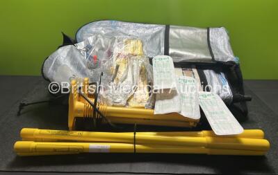 Job Lot Including 4 x Mangar Elk Stretcher Bars and 4 x Air Master Foot Pumps, 10 x Donway Traction Splints and Various Consumables *Cage*