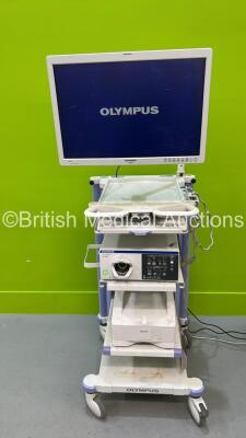 Olympus Stack Trolley with Olympus OEV261H Monitor, Olympus Evis Lucera Elite CLV-290SL Xenon Endoscopic Light Source and Sony UP-DR80MD Digital Colour Printer (Powers Up)