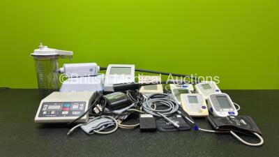 Mixed Lot Including 1 x Welch Allyn GS Exam Light IV (Powers Up), 1 x Karl Storz 495NA Light Cable, 1 x ConMed Ref 7-900-4 Footswitch, 1 x Drager Mobile Printer, 1 x Welch Allyn Braun Thermometer, 1 x Dynatron 150 plus , 1 x Therapy Equipment Suction Cup,