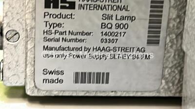 Haag Streit Bern BQ900 Slit Lamp with Binoculars, 2 x 12,5x Eyepieces and Chin Rest on Ophthalmic Table (Powers Up with No Light) *S/N 03307* - 8