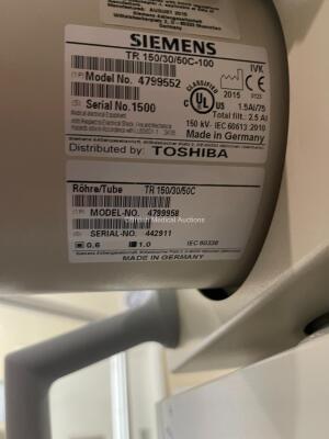 Siemens Tosrad Analogue X-ray System with 2015 Tube Including Patient Table, Overhead Tube Bucky (2015 Siemens Tube), Chest / Wall Stand Bucky, Ceiling Rails and Operator Console. Functional and complete system when removed, OEM maintained, system has bee - 3