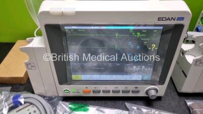 4 x EDAN iM50 Touch Screen Patient Monitors (Like New In Box) Including ECG, SpO2, NIBP, IBP1, IBP2, T1, T2 and CO2 Module Holder Options *Mfd 2020* with 2 x Batteries, 2 x BP Hoses, 2 x BP Cuff, 2 x IBP Pressure Transducers, 2 x SpO2 Sensors and 2 x AC P - 2