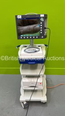 Karl Storz Tele pack X 200450 20 Endoscopic Imaging System *Version - 4.11 with Telecam 20212030 PAL Camera Head, Storz Light Cable and Sony UP-DR80MD Printer on Stand (Powers Up) *S/N 0W3412*
