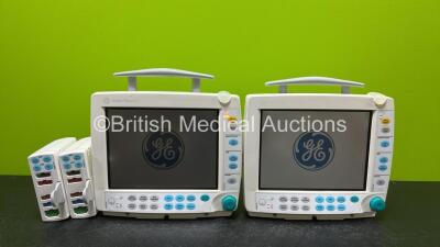 2 x GE Datex Ohmeda S/5 FM Patient Monitors *Both Mfd 2011* (Both Power Up and Both Damaged Casings - See Photos) with 2 x GE E-PSMP-00 Modules Including ECG, SpO2, NIBP, P1-P2 and T1-T2 *Both Mfd 2010* Options *SN 6601404 / 6680421 / 6780713 / 6760015*