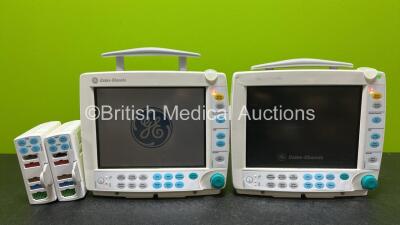2 x GE Datex Ohmeda S/5 FM Patient Monitors *Mfd 2004 & 2011* (Both Power Up and 1 x Damaged Casing - See Photo) with 2 x GE E-PSMP-00 Modules Including ECG, SpO2, NIBP, P1-P2 and T1-T2 Options *Mfd 2010 & 2012* *SN 6760005 / 5200332 / 6823299 / 6684224*