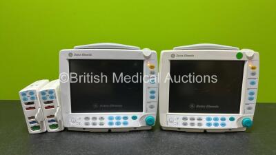 2 x GE Datex Ohmeda S/5 FM Patient Monitors *Both Mfd 2010* (Both Power Up and Both Damaged Casings- See Photos) with 2 x GE E-PSMP-00 Modules Including ECG, SpO2, NIBP, P1-P2 and T1-T2 Options *Both Mfd 2010* *SN 6606975 / 6606934 / 6604315 / 6678163*