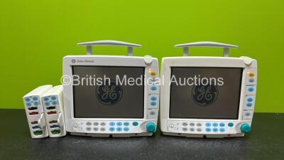 2 x GE Datex Ohmeda S/5 FM Patient Monitors *Both Mfd 2012* (Both Power Up and Both Damaged Casings- See Photos) with 2 x GE E-PSMP-00 Modules Including ECG, SpO2, NIBP, P1-P2 and T1-T2 Options *Mfd 2009 & 2010* *SN 6548676 / 6604322 / 6811083 / 6816212*