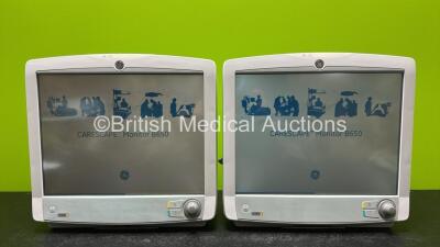2 x GE Carescape B650 Touch Screen Patient Monitors Including Printer Option *Mfd 2011 & 2012* (Both Power Up and 1 x Scratched Screen - See Photo) *SN SEW11456695HA / SEW12080247HA*