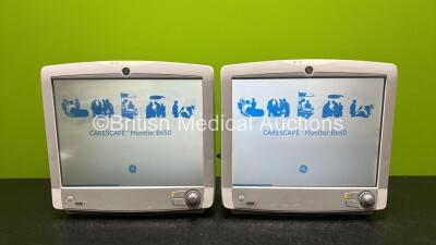 2 x GE Carescape B650 Touch Screen Patient Monitors *Mfd 2014 & 2015* (Both Power Up, 1 x Damaged Case and 1 x Faulty Power Button - See Photo) *SN SEW14484146HA / SEW15112316HA*