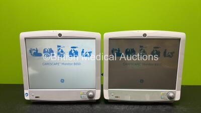 2 x GE Carescape B650 Touch Screen Patient Monitors *Mfd 2010 & 2016* (Both Power Up and Both Cracked Cases - See Photos) *SN SK416481254HA / SEW10334251HA*