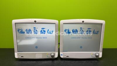 2 x GE Carescape B650 Touch Screen Patient Monitors *Both Mfd 2016* (Both Power Up and Both Cracked Cases - See Photos) *SN SK416471030 / SK416481249HA*