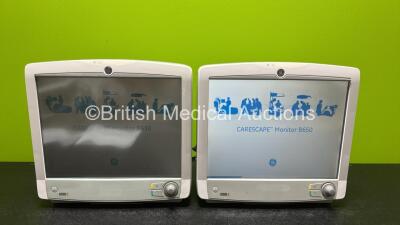 2 x GE Carescape B650 Touch Screen Patient Monitors *Mfd 2010 & 2015* (Both Power Up and Both Damaged Cases - See Photos) *SN SEW10507798HA / SEW15112321HA*