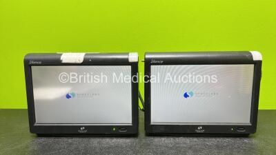 Spacelabs Elance Model 93300 Touch Screen Patient Monitors SW 2.05.00 R Including NIBP, ECG, SPO2, T1 and T2 Options (Both Power Up and Both Damaged Cases - See Photos) *SN 3300-300816 / NA*