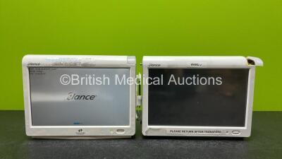 Job Lot Including 1 x Spacelabs Elance Model 93300 Touch Screen Patient Monitor SW 2.05.00 R Including NIBP, ECG, SPO2, T1 and T2 Options (Powers Up) and 1 x Spacelabs Elance Touch Screen Patient Monitor Including NIBP, ECG, SPO2, T1, T2, IBP1, IBP2 and C
