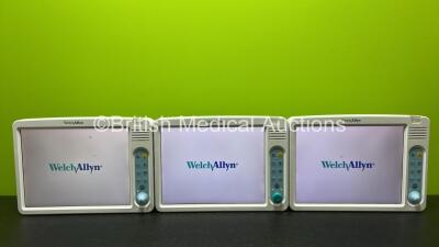 3 x Welch Allyn 1500 Patient Monitors with (All Power Up, All Cracked Casings and 2 x Scratched Screens -See Photos) *SN 791.00754 / 791.00751 / 791.00827*