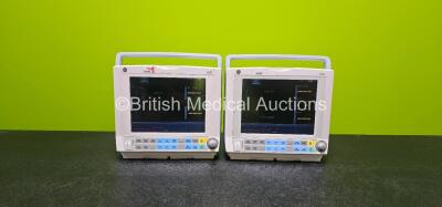 2 x GE B20 Patient Monitor with ECG, NIBP and SpO2 Options (Both Power Up and Both Cracked Light Covers - See Photos)